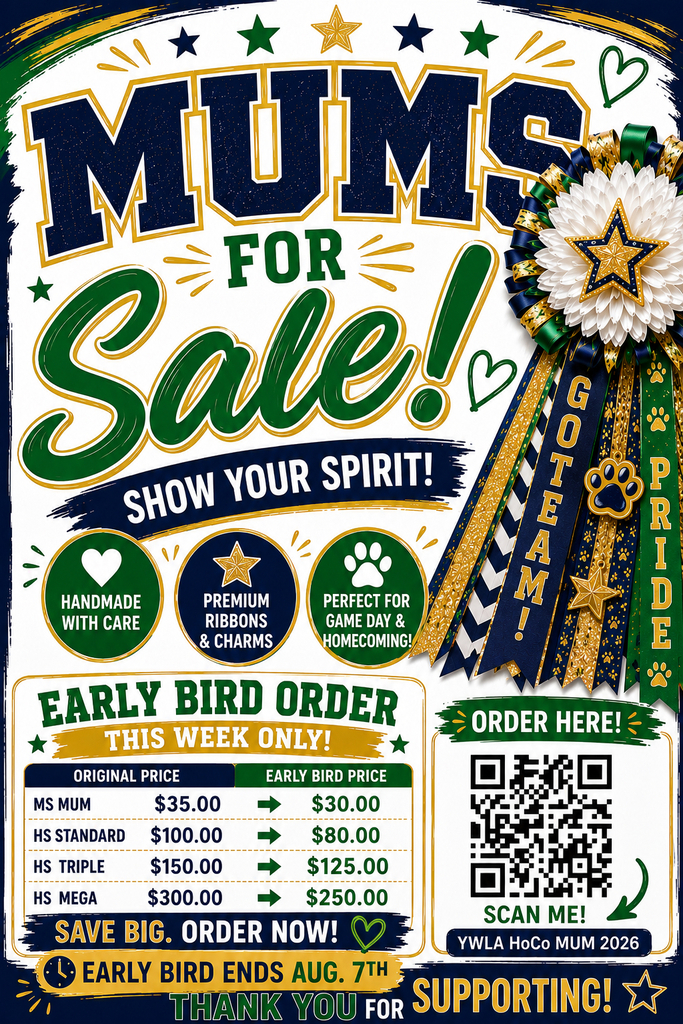 Order Early at Open House! Homecoming Mum orders will be available TODAY in the Commons area with an early order discount 🎉 See Flyer for details