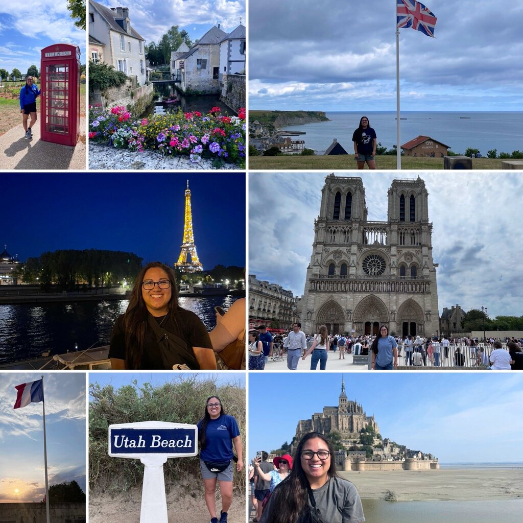 Photo collage of Ms. Perales showing various sites of her travels.