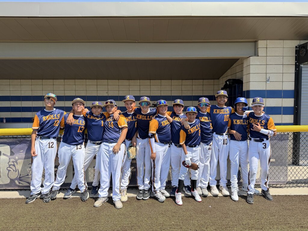 Photo of Eastwood Knolls 8th grade baseball team members before a game on Saturday, August 8, 2026.