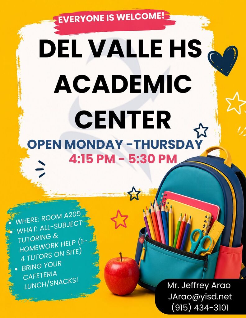 Flyer showing contact information and hours for Academic Center