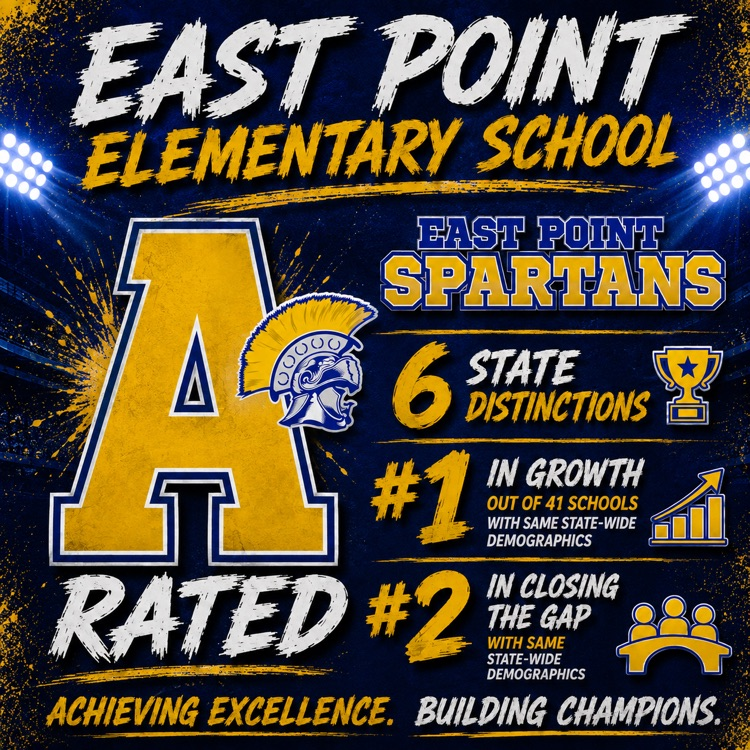 A rated 2026-27 school year, 6 state distinctions #1 in growth out of 41 schools with same demographics, #2 in closing the gap with same state-wide demographics 
