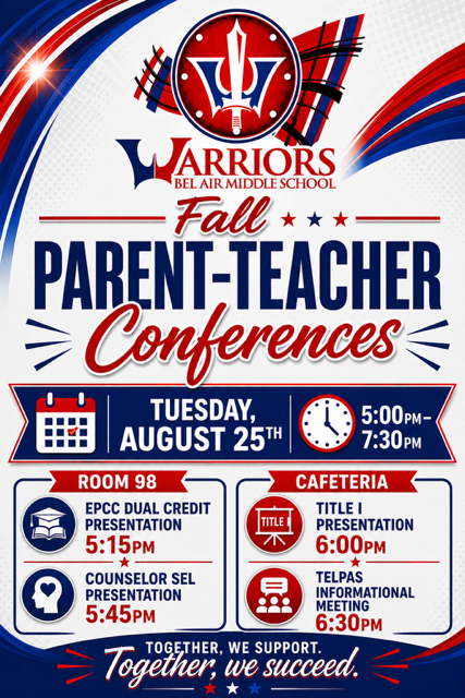 Parent Teacher Conference August 25, 2026 from 5:00 pm - 7:30 pm