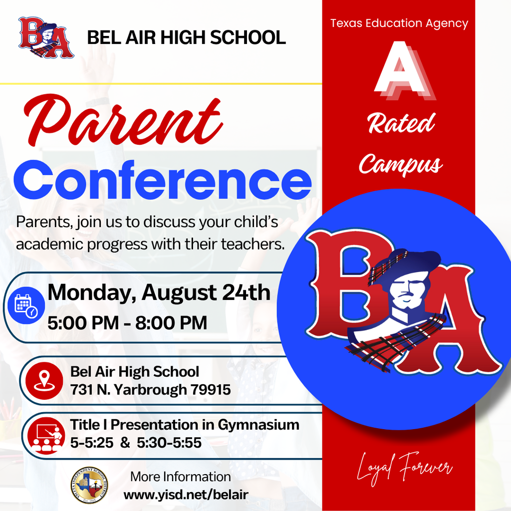 Bel Air High School parent conference August 24th from 5 to 8
