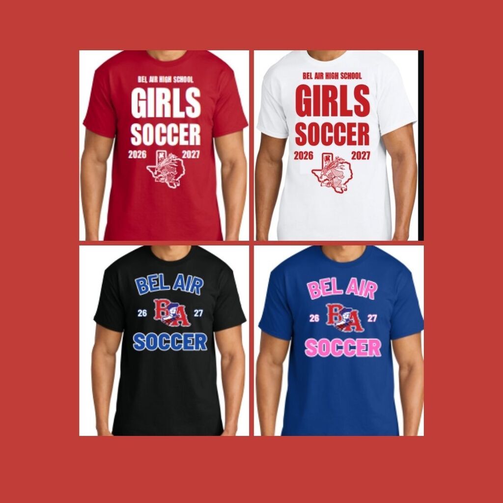 Support the Bel Air Girls Soccer Team this year!Support the Bel Air Girls Soccer Team this year!

Show your team pride and support the Bel Air Girls Soccer program for the upcoming season! We're selling Dri-Fit shirts to help raise funds for our players.

Details: Price: $15 (extra $3 for 2XL and 3XL)

Styles: Both men's and women's

Material: Dri-Fit (100% polyester)

 Options: Multiple designs available!

Whether you're in the stands, at practice, or repping Bel Air around, grab yours today before order window closes!

Show your team pride and support the Bel Air Girls Soccer program for the upcoming season! We're selling Dri-Fit shirts to help raise funds for our players.

Details: Price: $15 (extra $3 for 2XL and 3XL)

Styles: Both men's and women's

Material: Dri-Fit (100% polyester)

 Options: Multiple designs available!

Whether you're in the stands, at practice, or repping Bel Air around, grab yours today before order window closes!
