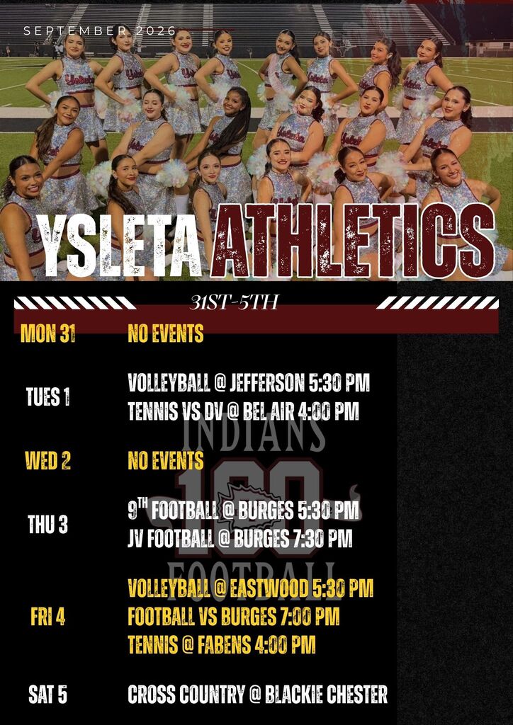 Ysleta Athletics events for week of September 1-5