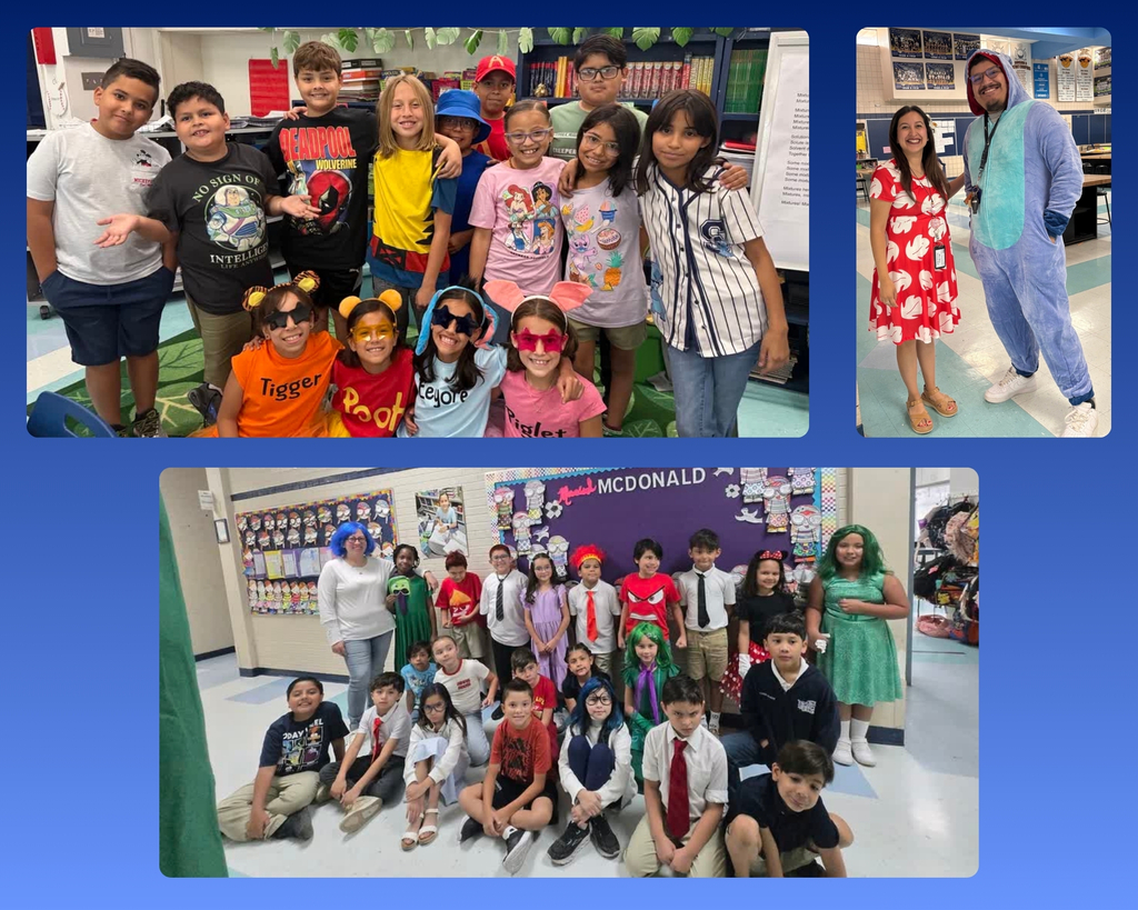 Photo collage of EKIS students, teachers, and administrators dressed up in Disney themes of duos or groups for EHS homecoming week.