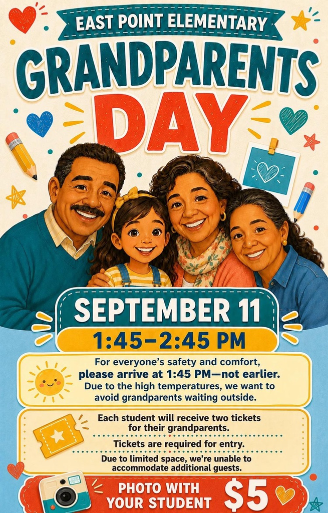 Grandparents’ Day Friday, September 11,2026 from 1:45pm - 2:45 pm. students will receive tickets for two grandparents 