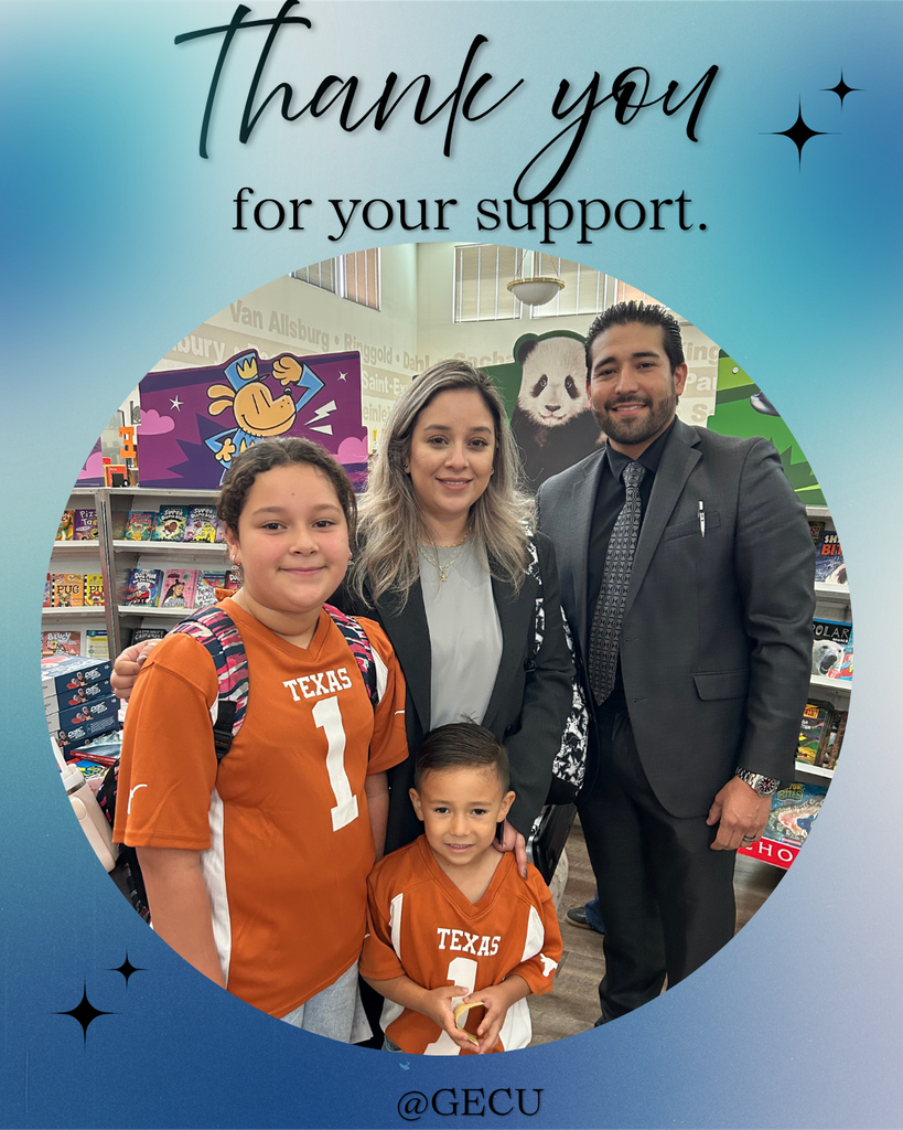 Thank you to Mendoza family for donation to school with GECU matching funds.