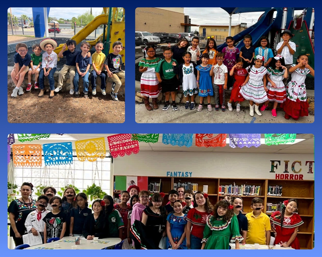 Photo collage of EKIS students and staff celebrating 16 de septiembre wearing traditional Mexican clothes.