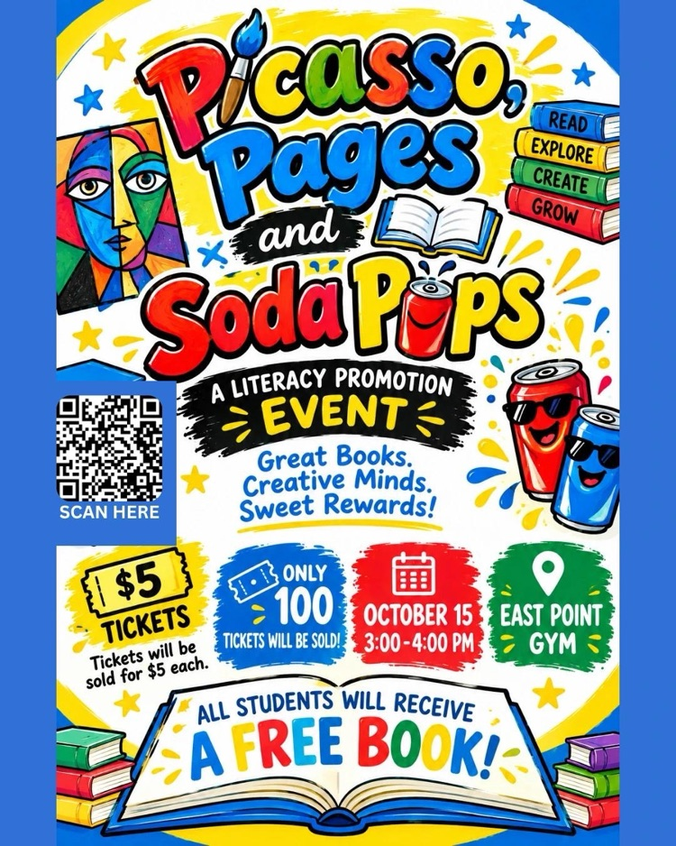 family event October 15 from 3-4 pm in gym. painting and pops (soda pop). $5 per ticket every person must have a ticket  