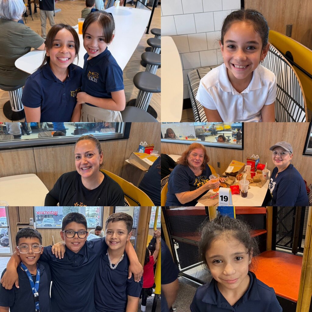 Photo collage of EKIS students, parents, and staff at the McTeacher Night fundraiser.