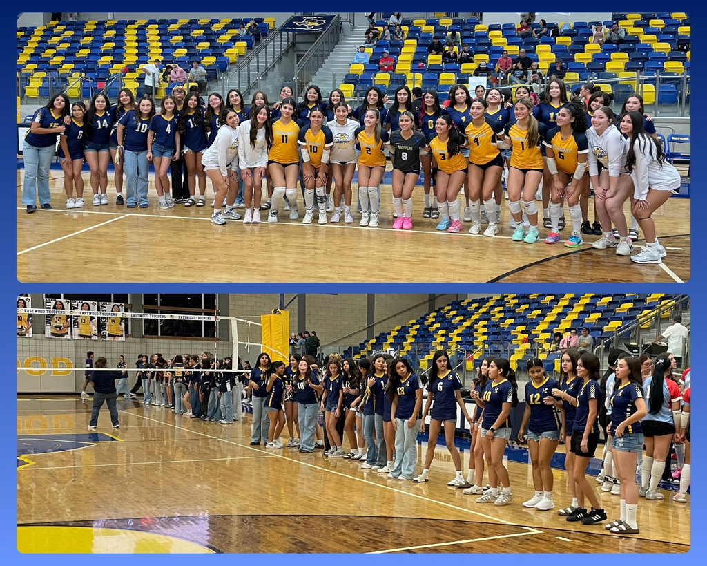 Photo collage of EKIS volleyball team members attending a EHS volleyball game and being recognized as part of the high school feeder pattern.