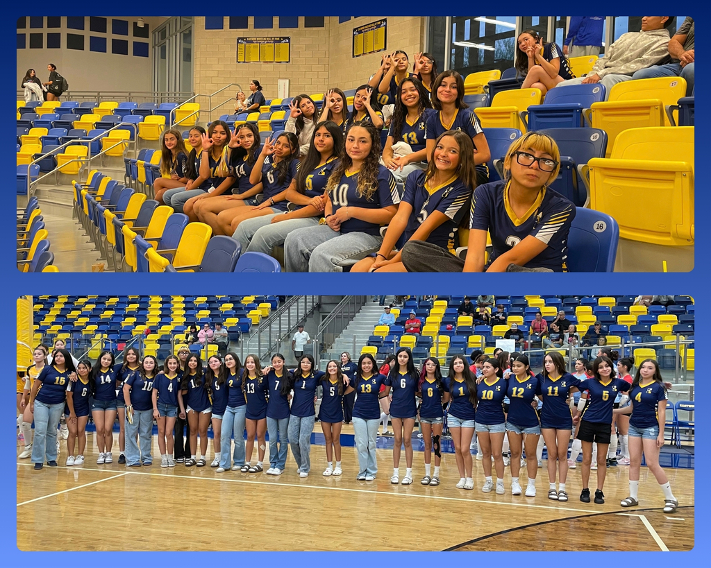 Photo collage of EKIS volleyball team members attending a EHS volleyball game and being recognized as part of the high school feeder pattern.