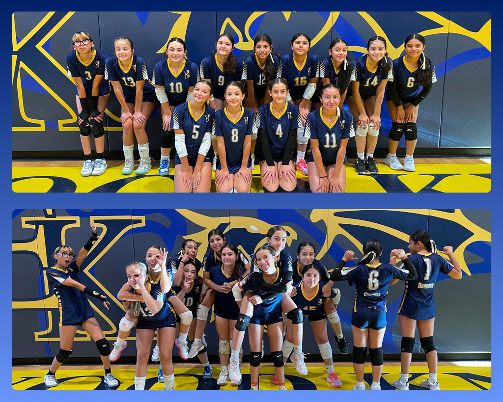 Photo collage of EKIS 7th and 8th grade volleyball team members at a game.