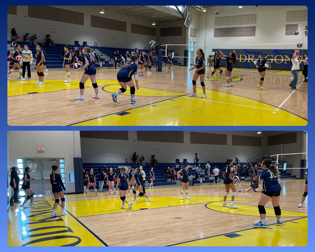 Photo collage of EKIS 7th and 8th grade volleyball team members at a game.