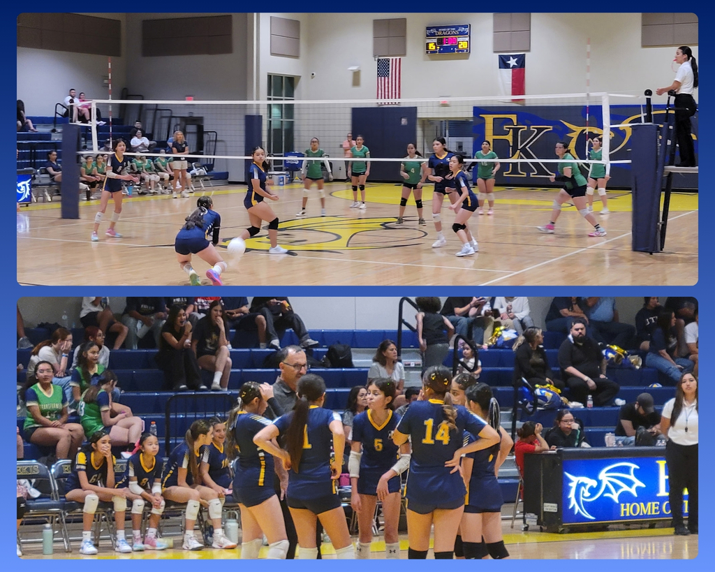 Photo collage of EKIS 7th and 8th grade volleyball team members at a game.