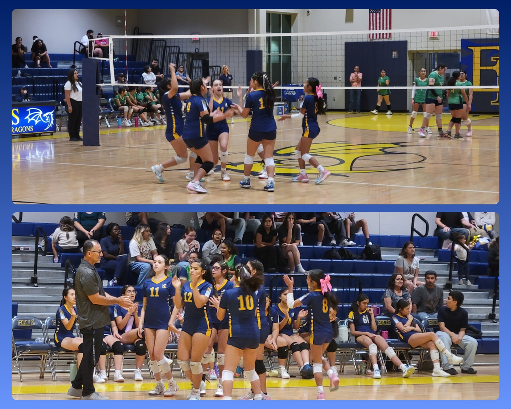 Photo collage of EKIS 7th and 8th grade volleyball team members at a game.