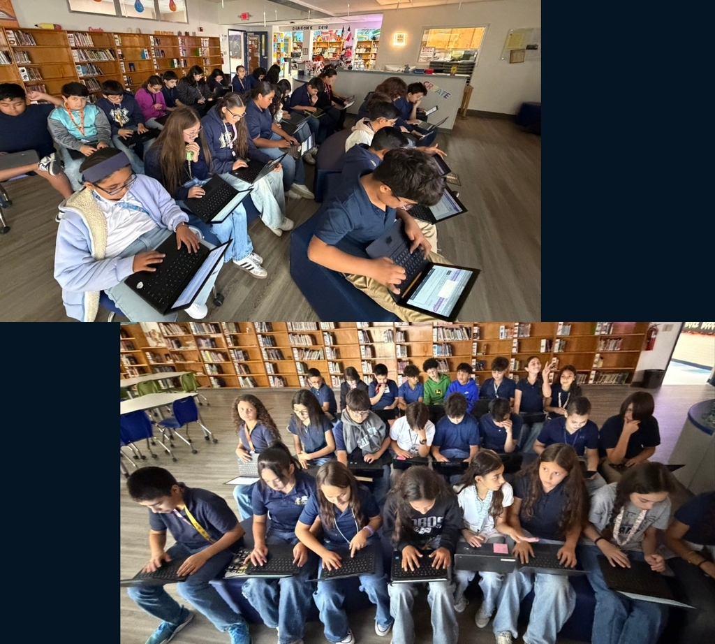 Photo collage of EKIS students researching various topics in the Library.
