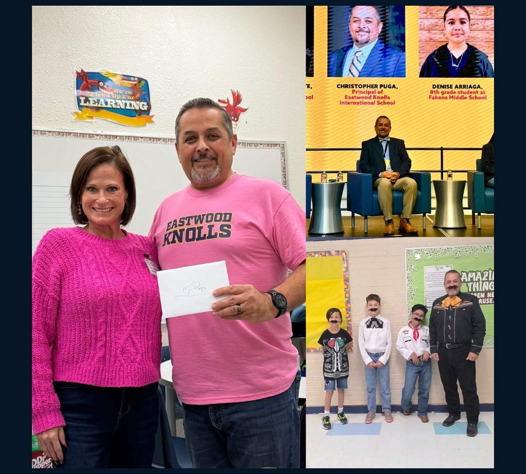 Photo collage of Mr. Puga being recognized during Principal appreciation week.