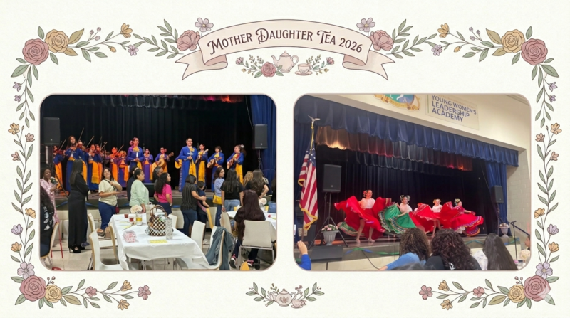 mother daughter tea 2026 event at YWLA campus with images of the event and students