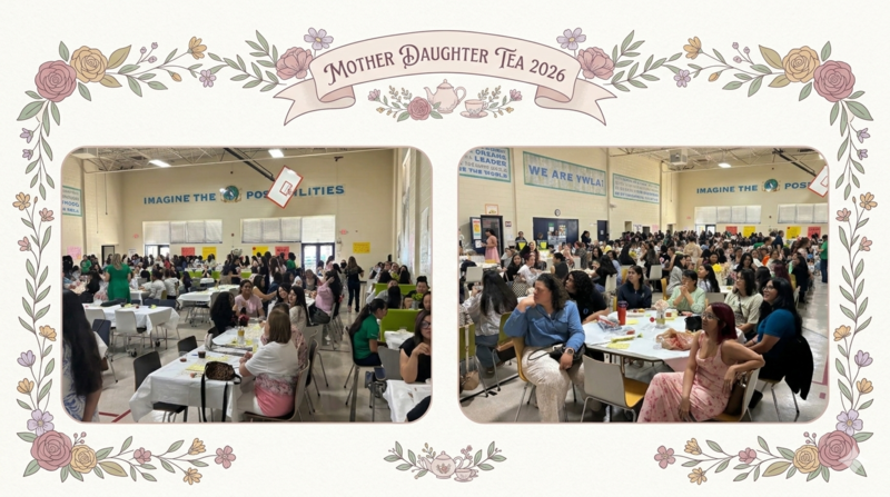 mother daughter tea 2026 event at YWLA campus with images of the event and students