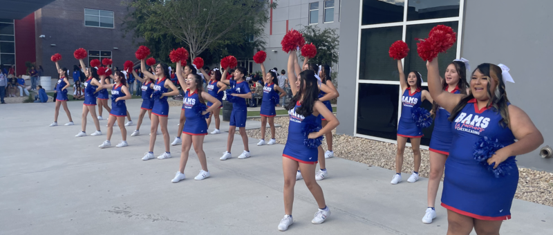 Bel Air Middle School Cheer squad performing at the morning Pep Rally