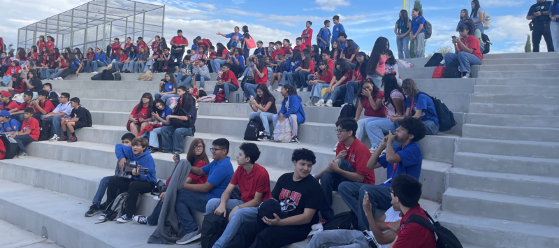 Bel Air Middle School students overlooking the Morning Pep Rally in the school's courtyard