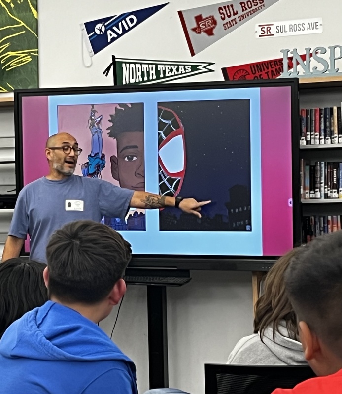 Zeke Pena showing examples of his illustrations that were created for Marvel Comics