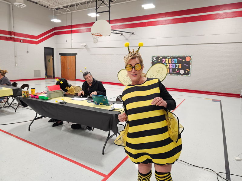 Ms. Banegas in Bee costume for Math Bee