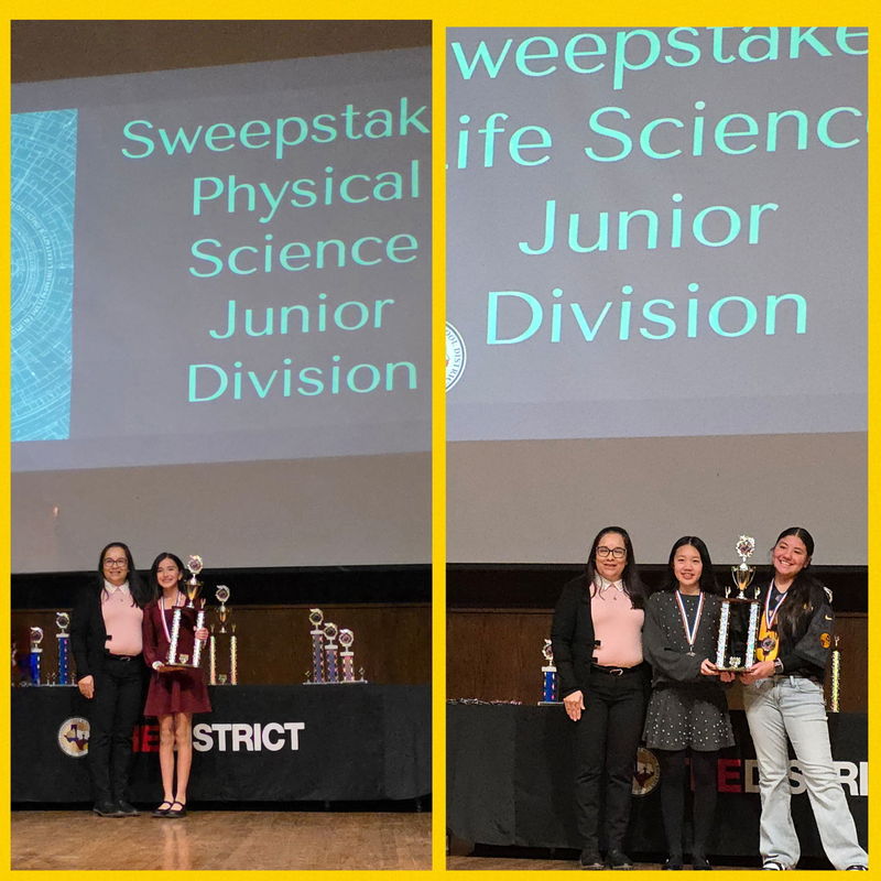 Photo collage of EKIS MS students receiving awards at the YISD science fair.
