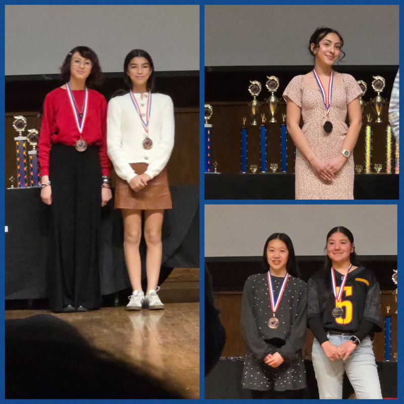 Photo collage of EKIS MS students receiving awards at the YISD science fair.