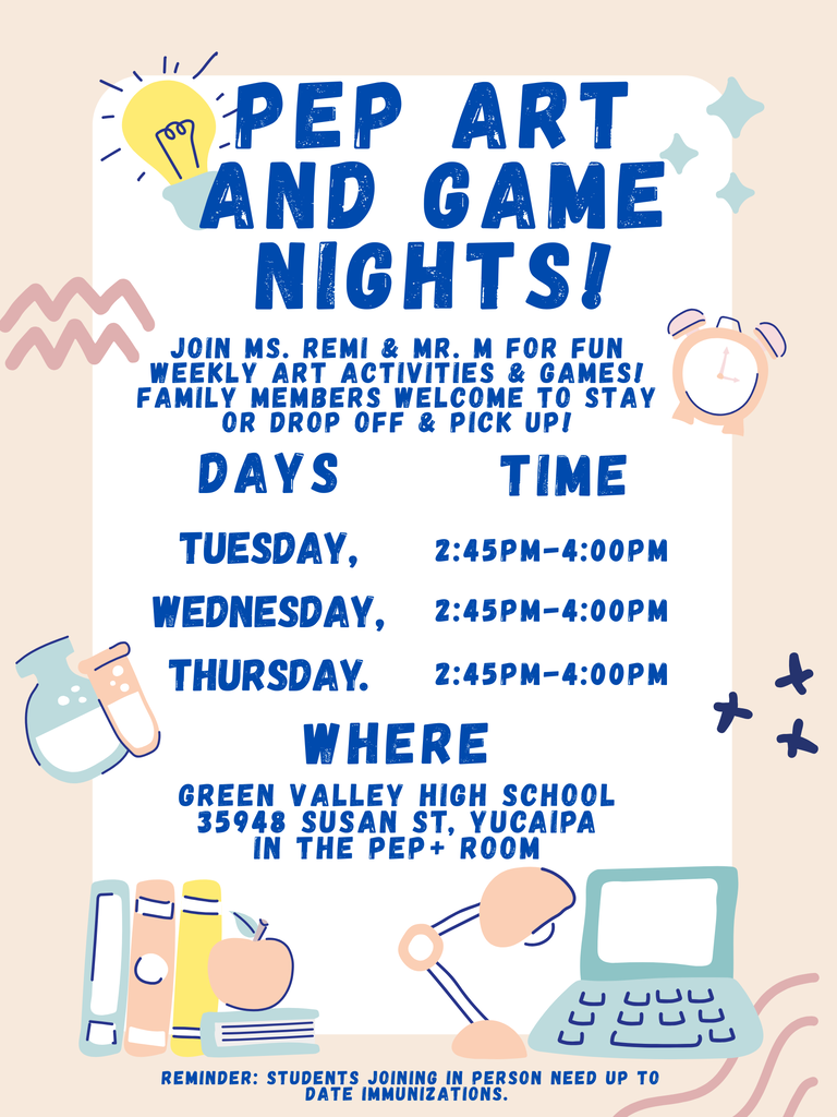 PEP+ Art and Games Nights Flyer