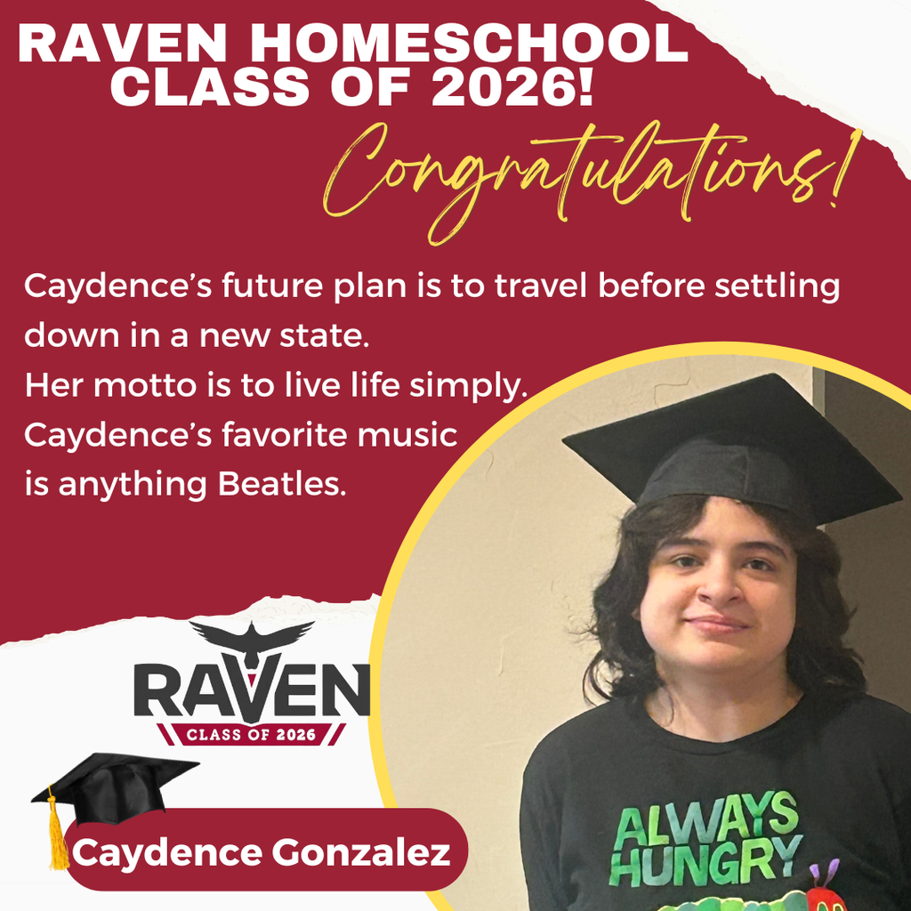 Image of young person in graduation cap. Text reads: Caydence’s future plan is to travel before settling down in a new state. Her motto is to live life simply. Her favorite music is anything Beatles.