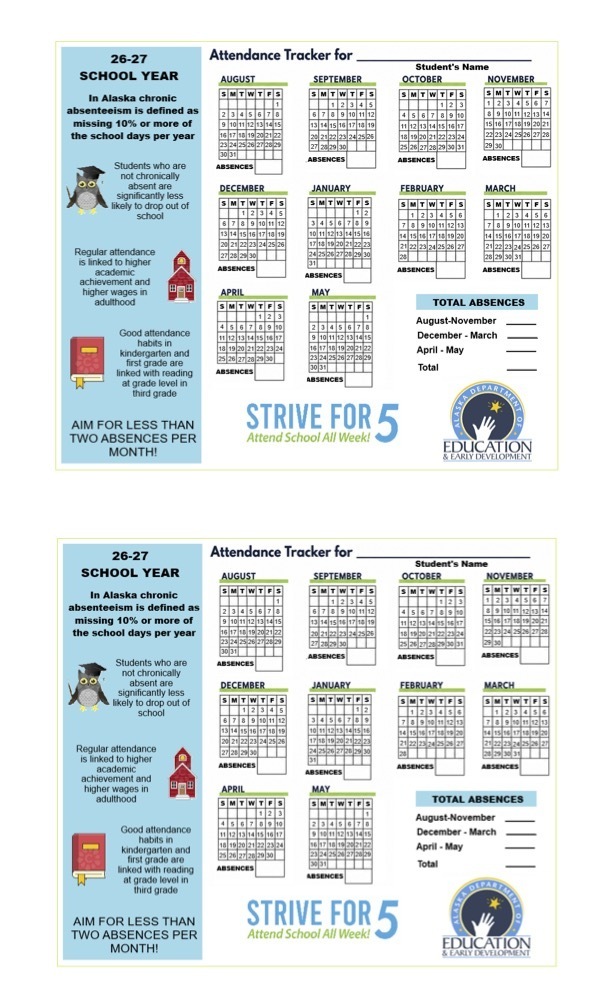 calendar used for tracking student attendance