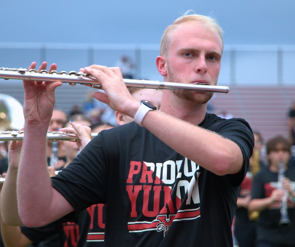 Band player playing an instrument