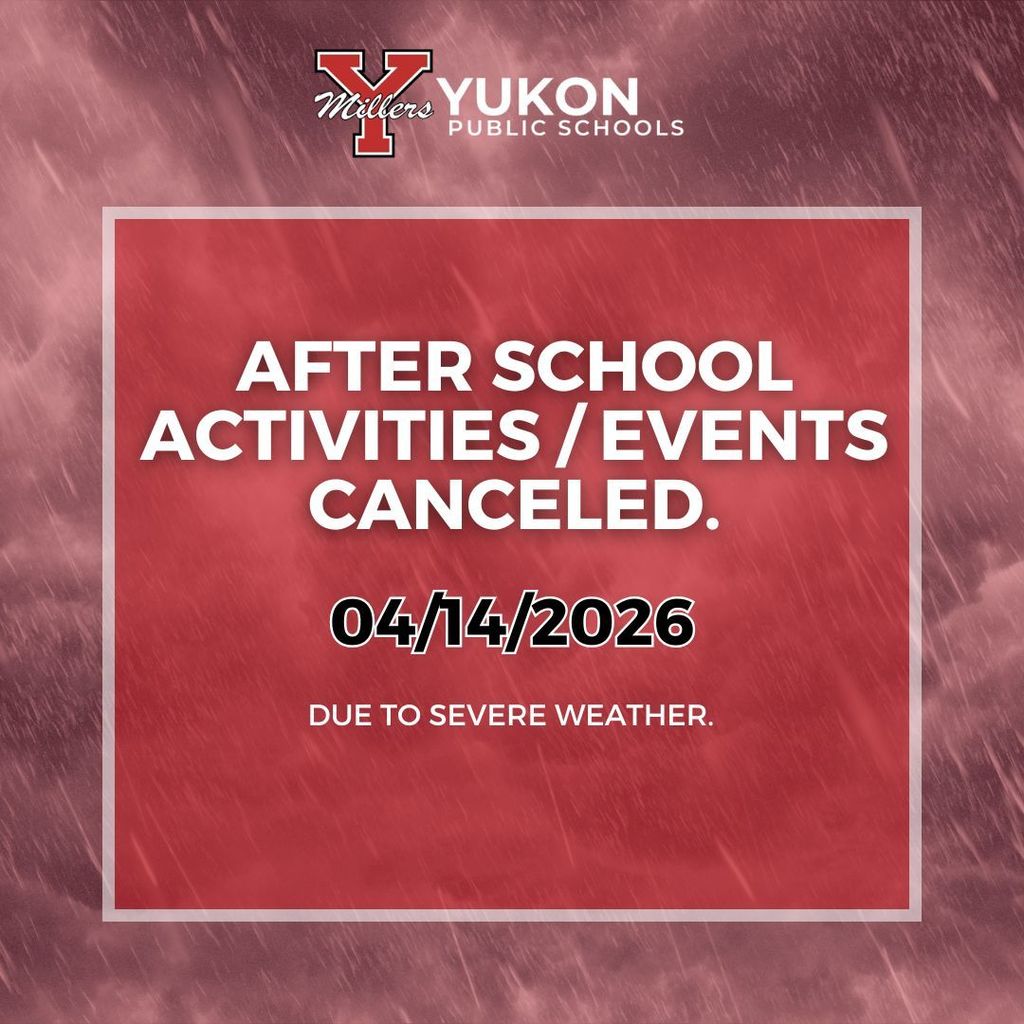 Due to severe weather forecasted for tonight, all after-school activities and events will be canceled for April 14, 2026. Thank you and stay safe. 