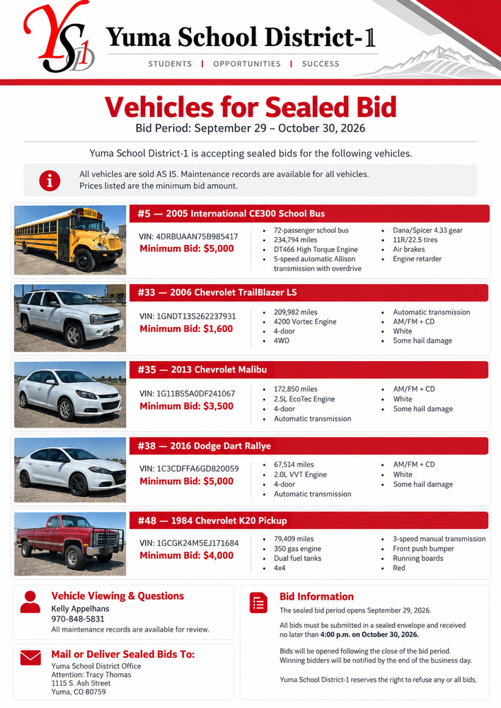 Vehicles for Sealed Bid