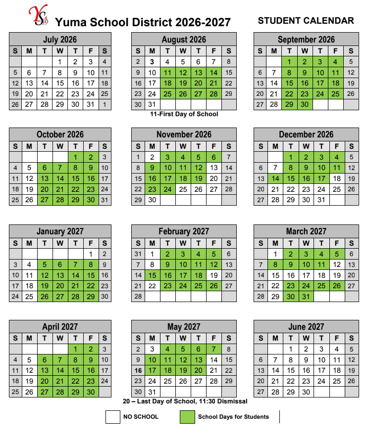 Student Days Calendar