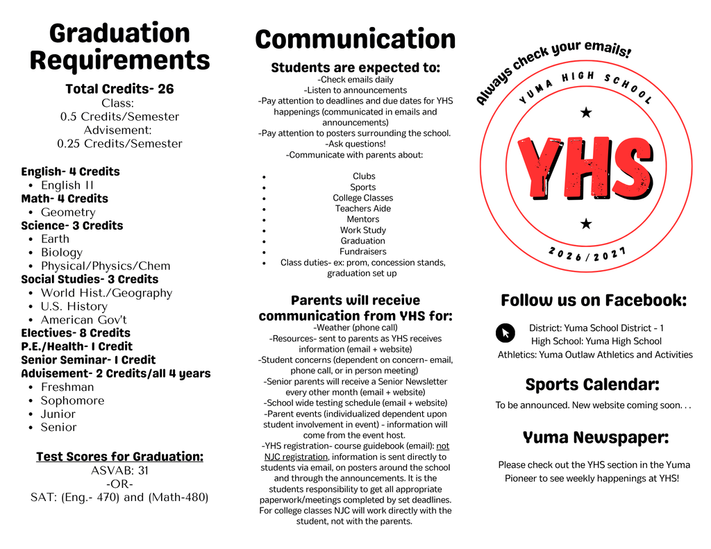 26/27 Welcome Back Newsletter- Student expectations, graduation guidelines, YHS staff and more.