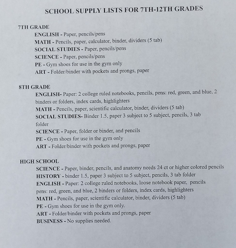 2025-2026 HS Supply List