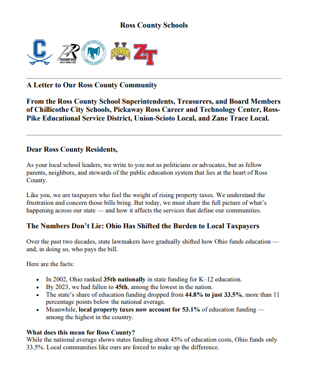 Letter calling for responsible property tax reform  page 1