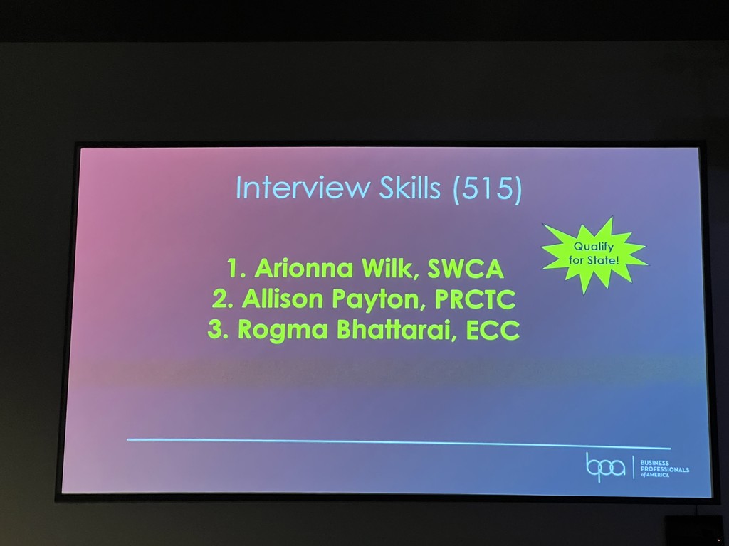 picture of student placing 2nd in interview skills
