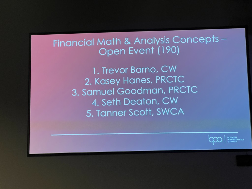 Picture of students placing 2nd and 3rd in the financial math and analysis event