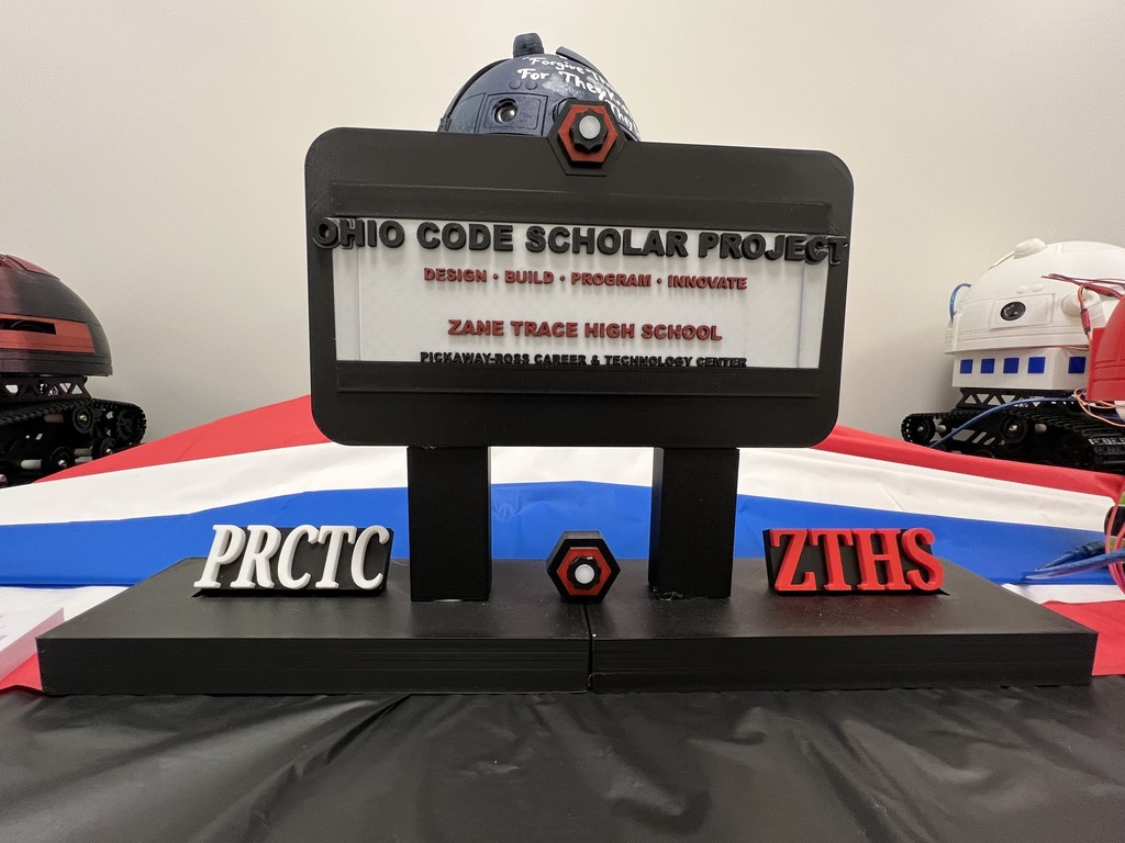 3D printed sign created my Mrs. Thornton for the table