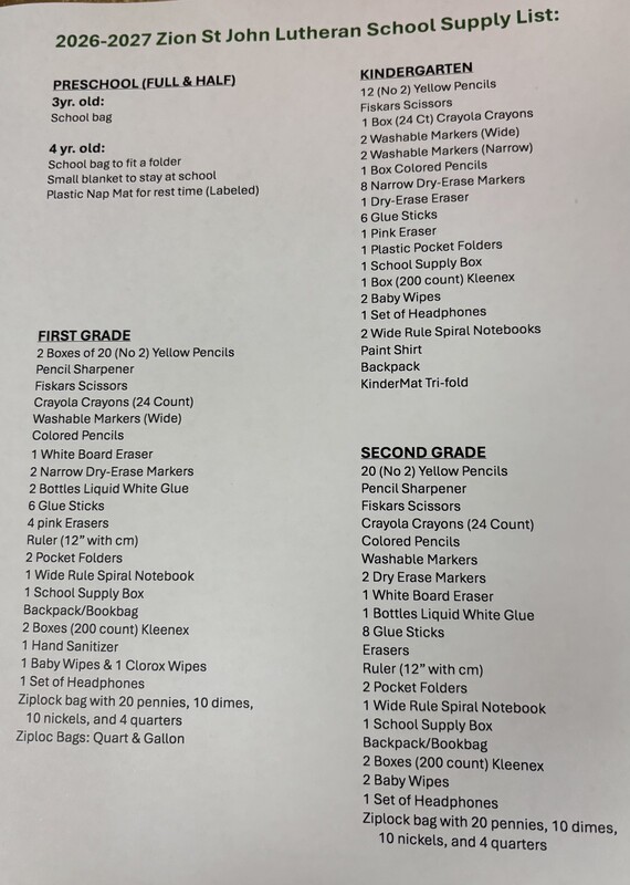 School Supply List