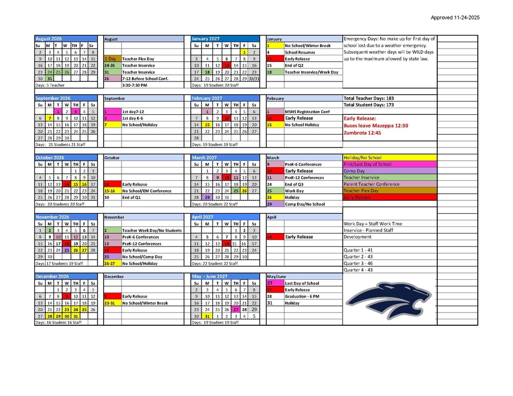 25-26 School Calendar