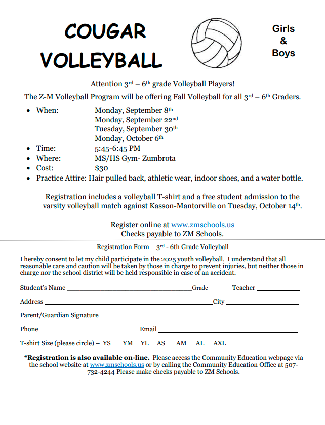 cougar volleyball grades 3-6