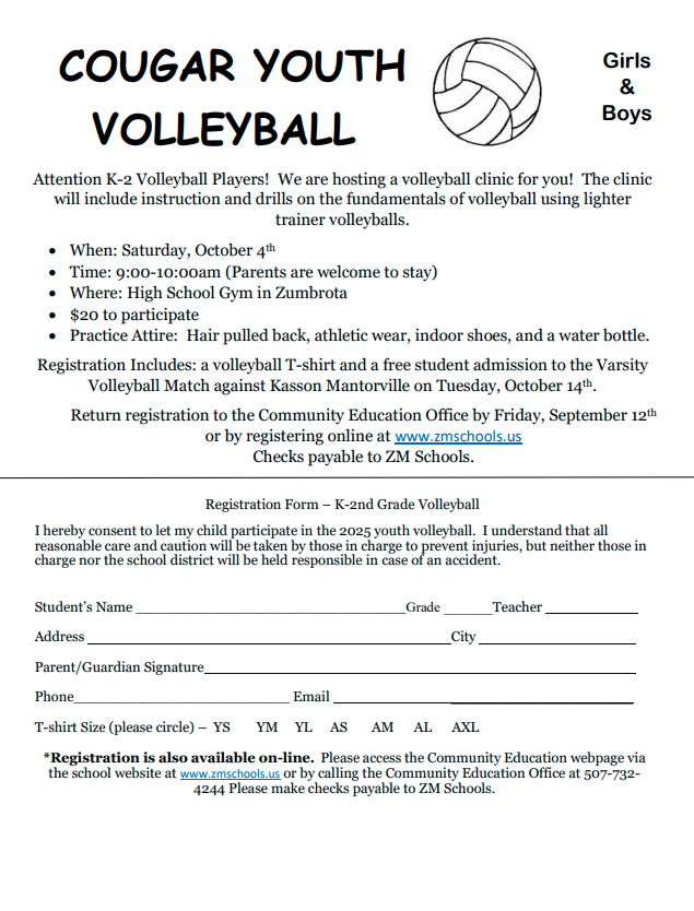 cougar youth volleyball grades k-2