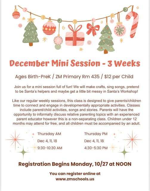 dec mini sessions for early chilldhood family education registration opens october 27