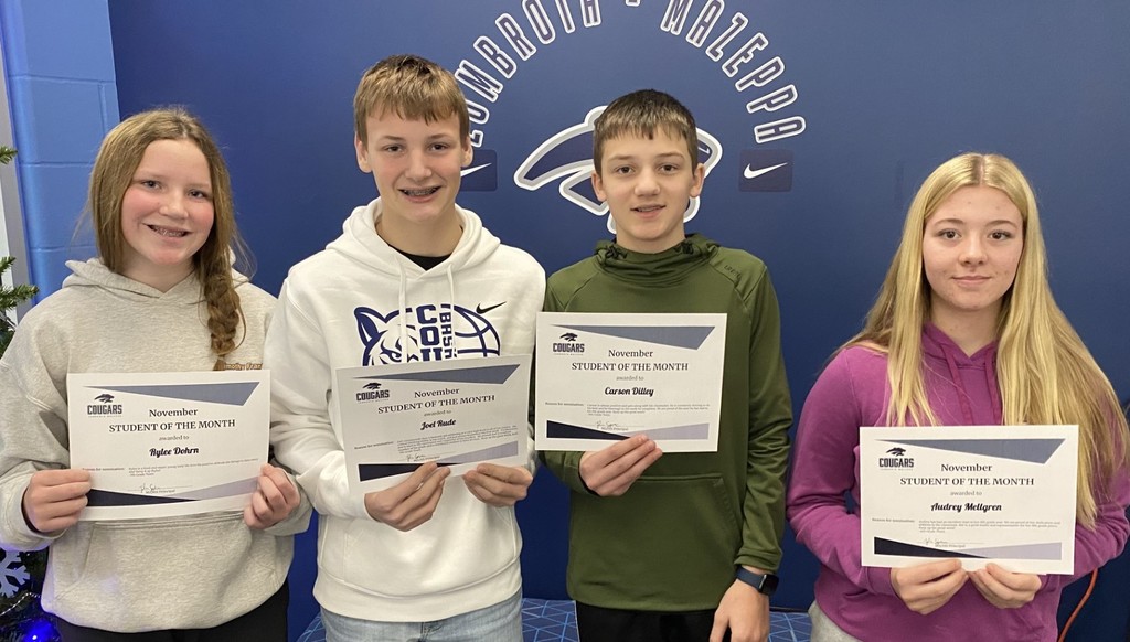 Middle school students of the month for November